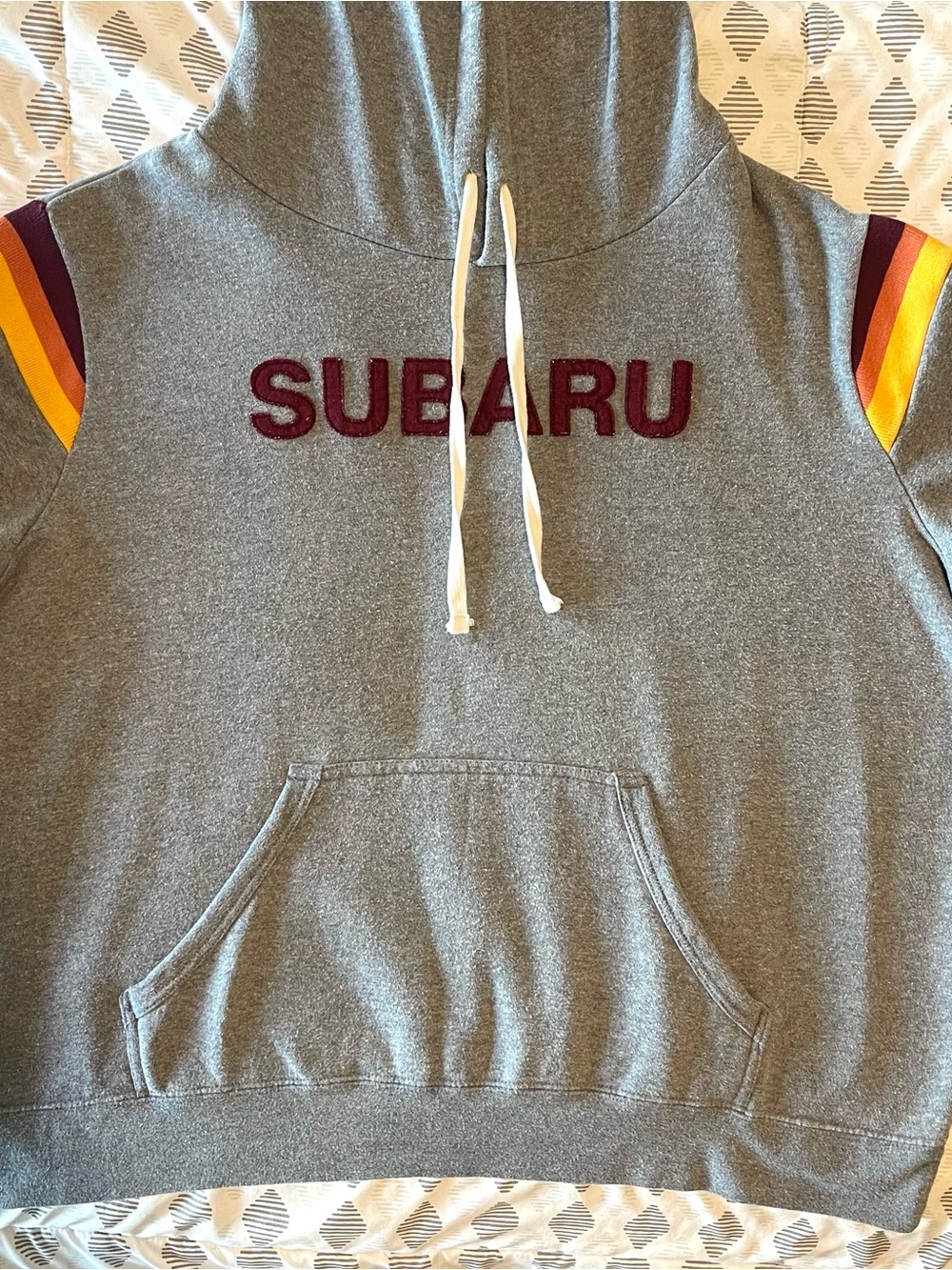Subaru MV Sport Hoodie - Gray Retro Race Stripe & Cream Drawstrings - Size XL
